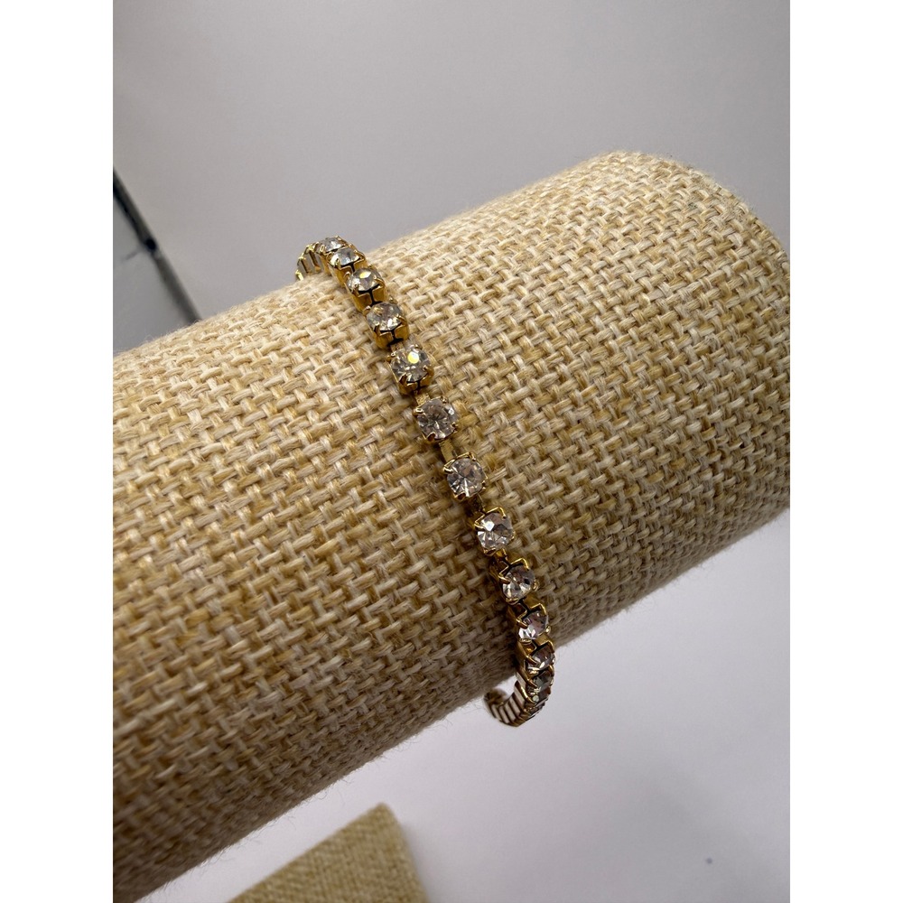 Gold Tone Crystal Tennis Bracelet Vintage Glam Aesthetic - Picture 8 of 10